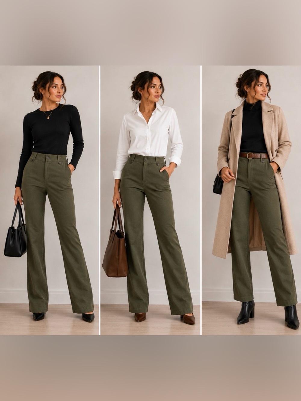 Club Monaco Olive Green Bootcut Trousers Career Pants Women Size 30